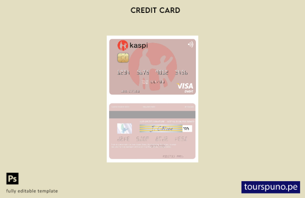 lista para imprimir plantilla de tarjeta de débito visa Kaspi Bank de Kazajstán